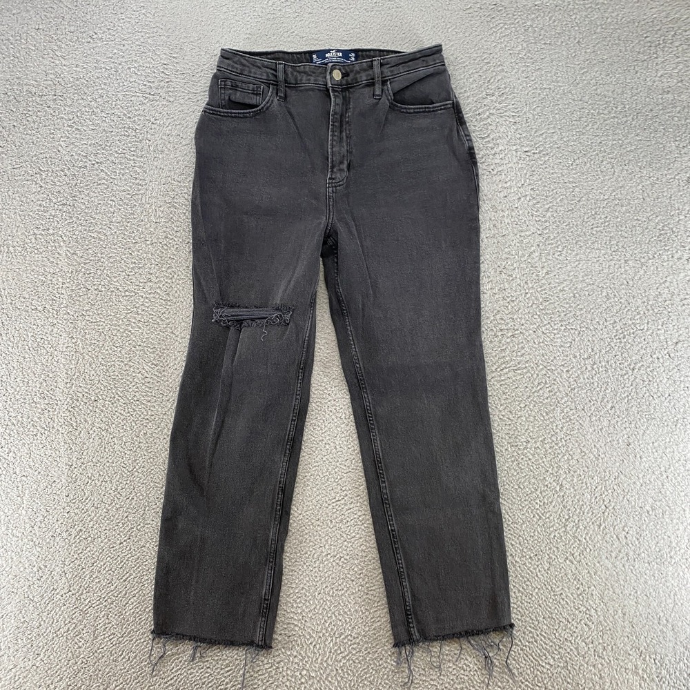 Hollister 90s Straight Jeans Womens 9 / 29 Short High Rise‎ Raw Hem Cutoff Holes